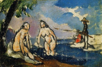 Baigneuses et pêcheur avec une ligne Paul Cézanne Nu impressionniste Peinture à l'huile